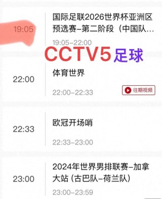 今晚cctv5直播安排(今晚cctv5电视节目表)