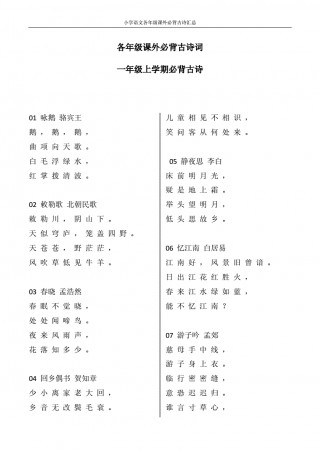 小学语文必背古诗词(小学语文必背古诗词视频)