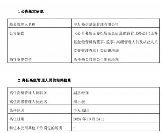 任职4年5个月 申万菱信基金副总经理周小波离任