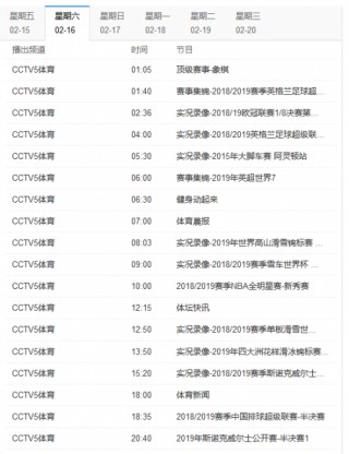 中央cctv5+节目表今天(中央CCTV5+节目表今天是什么节目)