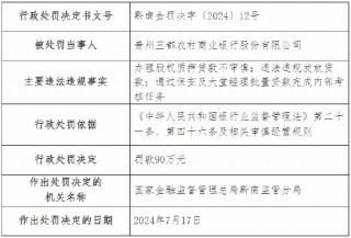 贵州三都农村商业银行被罚90万元！因违法违规发放贷款等 该行董事长被终身禁业