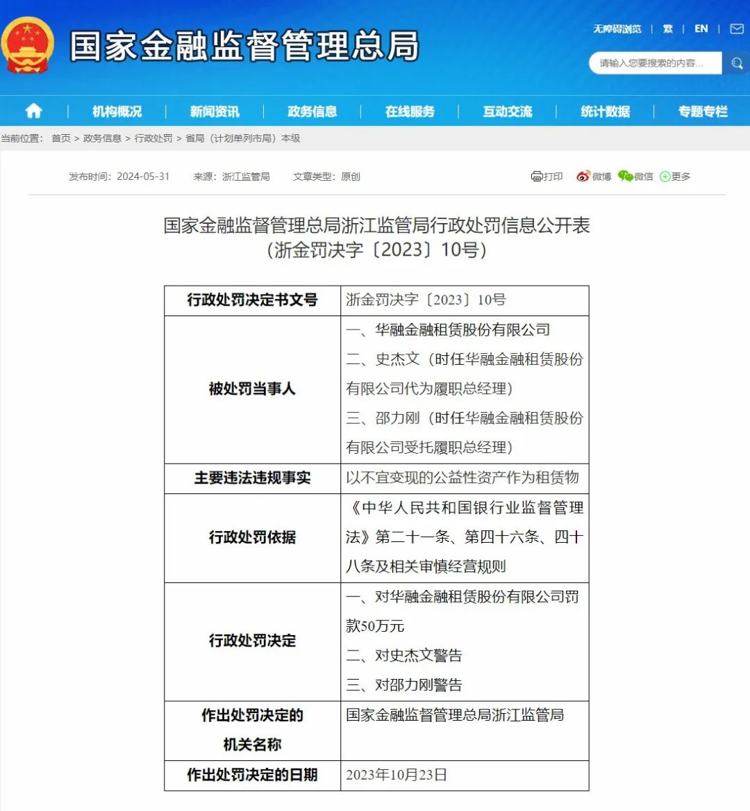 325万元！首批金融租赁公司华融金租被罚  第2张