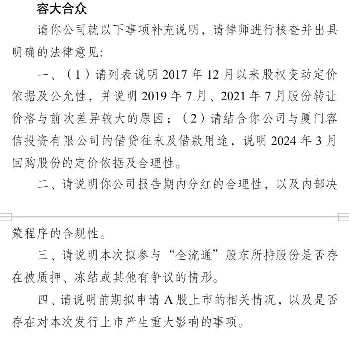 容大合众拟港股IPO：股权转让价差大、分红合理性被证监会追问，曾撤回A股上市申请  第1张