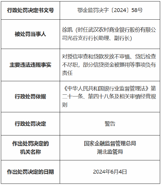 武汉农村商业银行被罚90万元 因授信审查和贷款发放不审慎等  第4张