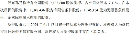 科宇股份董事长孙乃祥219.36万股股份被质押 占公司总股本7.31%  第1张