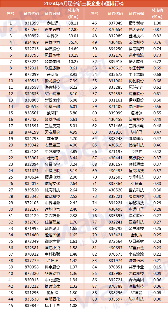 2024年6月辽宁新三板企业市值排行榜：12家企业去年净利润超3000万元  第5张