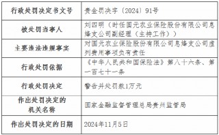 虚列费用！国元农险贵州分公司及6家支公司被罚