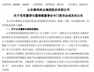 国内最大造纸企业之一突发公告！晨鸣纸业董事长夫妇同时辞职