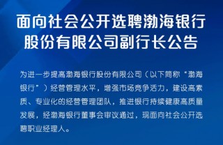 渤海银行中高层人事调整 拟提拔一副行长