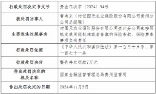 虚列费用！国元农险贵州分公司及6家支公司被罚