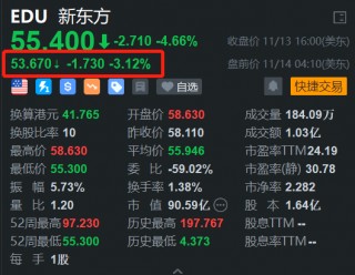 新东方盘前跌超3% H股今日大跌超7%续刷阶段新低