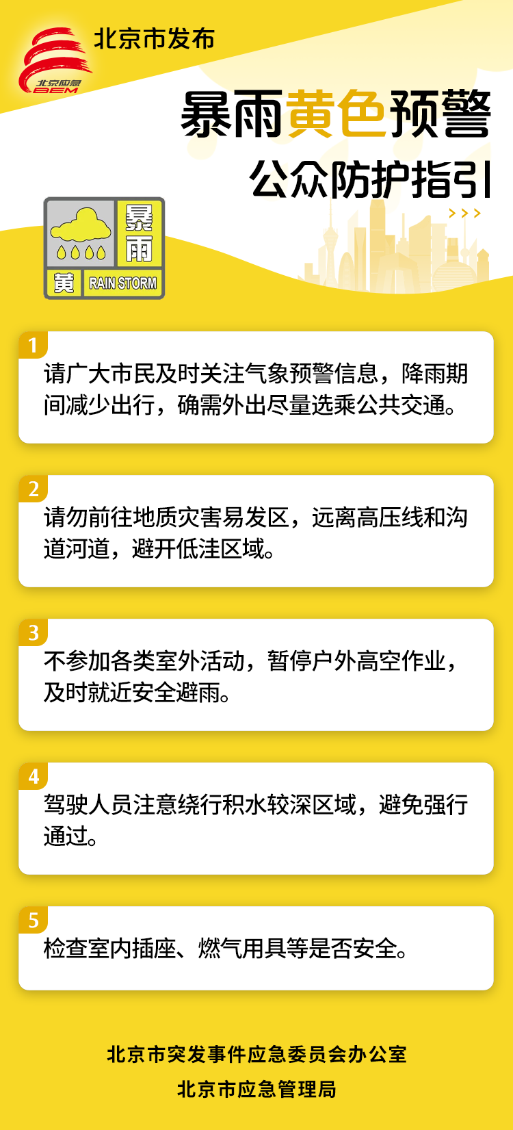 北京暴雨黄色预警！提醒：降雨期间减少出行  第1张